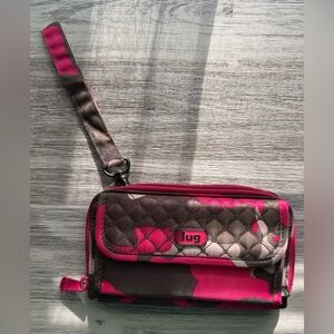 lug Quilted Wristlet Wallet in Pink and Brown